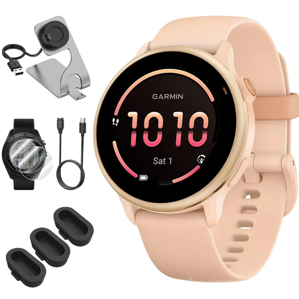 Garmin 010-02985-03 VIVOACTIVE 6 Health & Fitness GPS Smartwatch, Pink Dawn with Silikon Band Sche with Deco Essentials Şarj Dock, Type C Şarj, Silikon Dust Covers & 2X Ekran Koruyucu ürün görseli 1