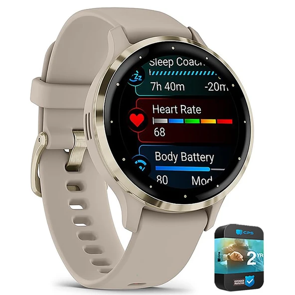 Garmin 010-N2785-02 Venu 3S Health Fitness GPS Smartwatch Soft Gold Bezel/Gray Band 41mm Sche with 2 YR CPS Geliştirilmiş Koruma Paketi ürün görseli 1