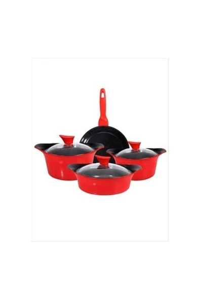 M3 Decorium Kırmızı Gurme 7 Parça Cam Kapaklı Döküm Tencere Seti ürün görseli 1