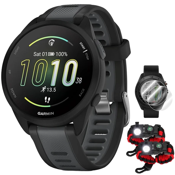 Garmin 010-02863-30 Forerunner 165 Music Smart Sport Watch, Black + Slate Gray | Resmi ABD Ortak Modeli | Sche with Deco Essentials 2X Taktik Paracord Giyim + 2X Ekran Koruyucu ürün görseli 1