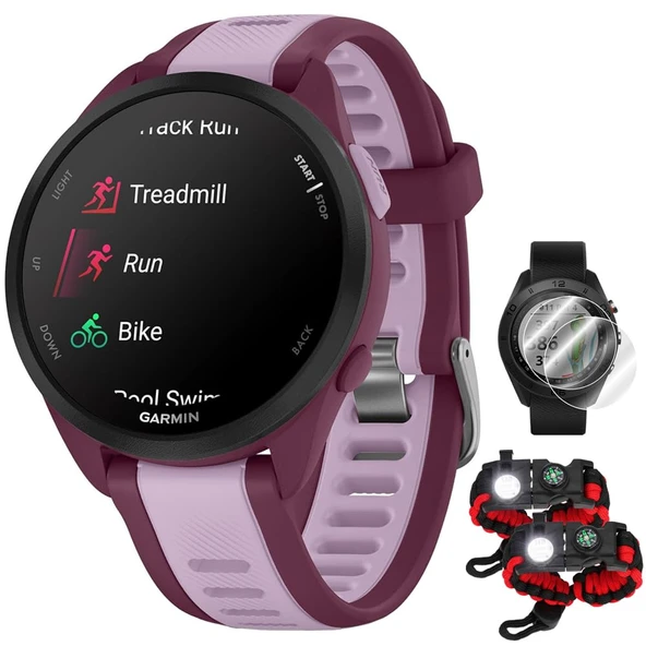 Garmin 010-02863-33 Forerunner 165 Music Smart Sport Watch, Berry + Lilac | Resmi ABD Ortak Modeli | Sche with Deco Essentials 2X Taktik Paracord Wear and 2X Ekran Koruyucu ürün görseli 1