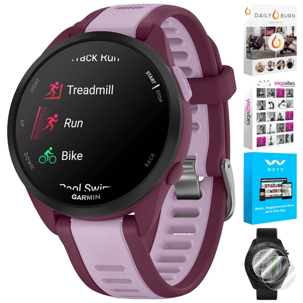 Garmin 010-02863-33 Forerunner 165 Music Smart Sport Watch, Berry + Lilac | Resmi ABD Ortak Modeli | Sche with Deco Essentials 2Pack Ekran Koruyucu & Tech Smart USA Fitness & Wellness Suite ürün görseli 1