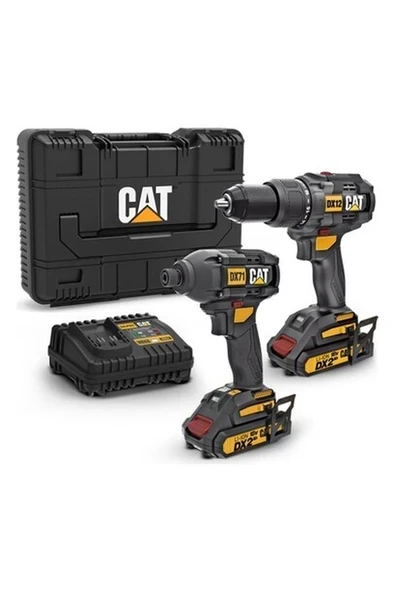 Cat DX12K 18VOLT/2.0AH Li-Ion Çift Akülü Kömürsüz Profesyonel Şarjlı Darbeli Matkap + DX71 Kömürsüz Darbeli Tornavida Kombo Set ürün görseli 1