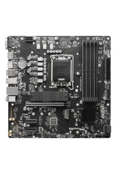 MSI PRO B760M-P SOKET 1700 DDR5 6800(OC) PCI-E ,M.2 USB3.2 HDMI,DP,VGA 1x 1G LAN mATX Anakart ürün görseli 1