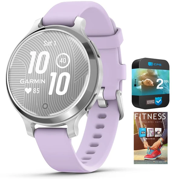 Garmin 010-02891-01 Lily 2 Active Smartwatch Silver with Mor Jasmine Silikon Band Sche with Tech Smart USA Fitness & Wellness Suite ve 2 YR CPS Geliştirilmiş Koruma Paketi ürün görseli 1