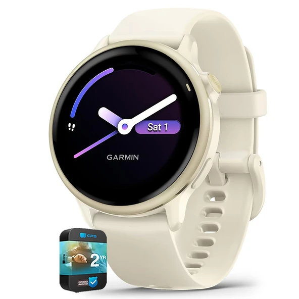 Garmin 010-02985-01 VIVOACTIVE 6 Health and Fitness GPS Smartwatch Bone with Silikon Band Sche ile 2 YR CPS Geliştirilmiş Koruma Paketi ürün görseli 1