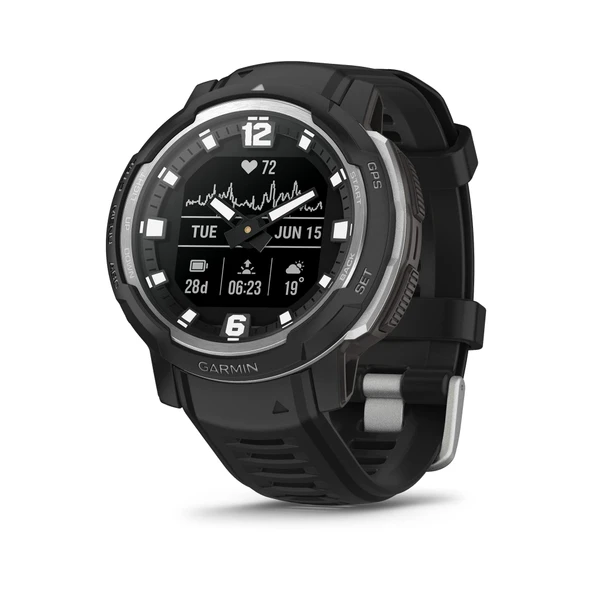 Garmin Instinct Crossover, Rugged Hybrid Smartwatch, Analog Hands and Digital Display, Blackwatch ürün görseli 1