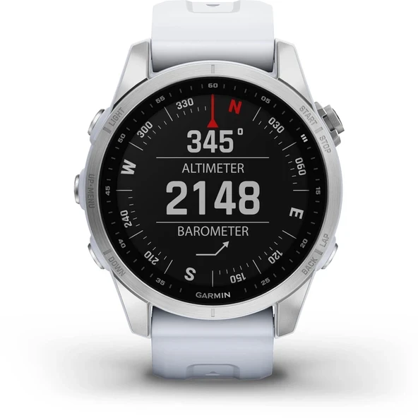 Garmin fenix 7S, Daha küçük boyutlu macera akıllı saati, GPS'li sağlam dış mekan saati, dokunmatik ekran, sağlık ve sağlıklı yaşam özellikleri, beyaz taşlı gümüş... ürün görseli 1
