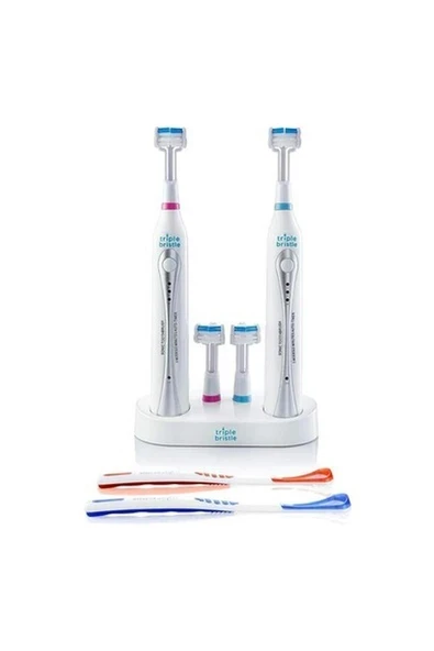 Triple Bristle Sonic İkili - Çift Şarj İstasyonlu 2 Elektrikli Diş Fırçası ürün görseli 1