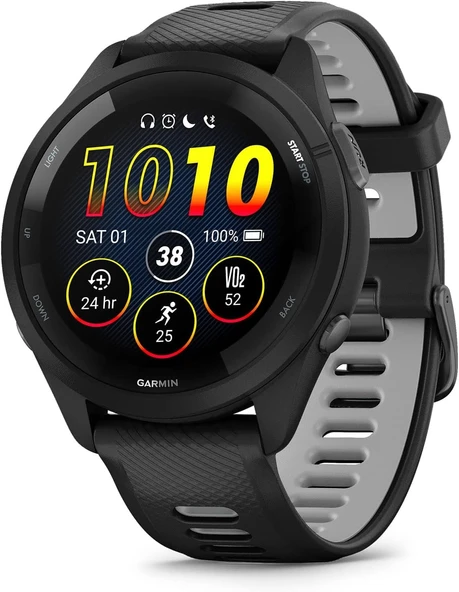 Garmin Forerunner 265 Koşu Smartwatch, Renkli AMOLED Ekran, Eğitim Metrikleri ve Kurtarma İçgörüleri, Siyah ve Toz Gray ürün görseli 1