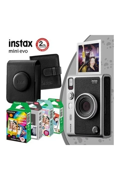Instax Mini Evo Siyah Fotoğraf Makinası ve Mega Seti ürün görseli 1