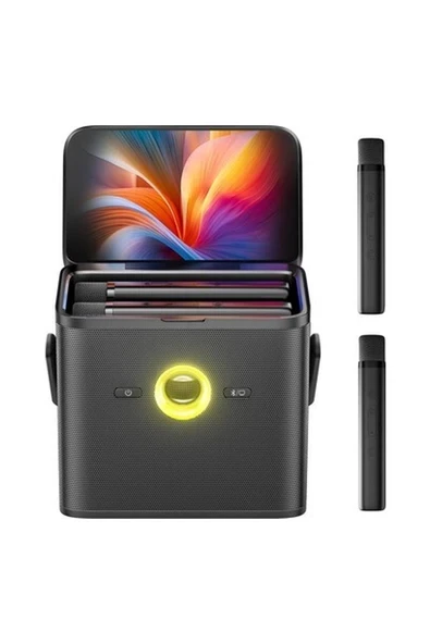 Ikarao Partybox Shell S3 80W Karaoke Bluetooth Hoparlör Seti, 7.1" Dahili Tablet, 2 Kablosuz Mikrofon, Rgb Işıklı Taşınabilir Ses Bombası, Siyah ürün görseli 1