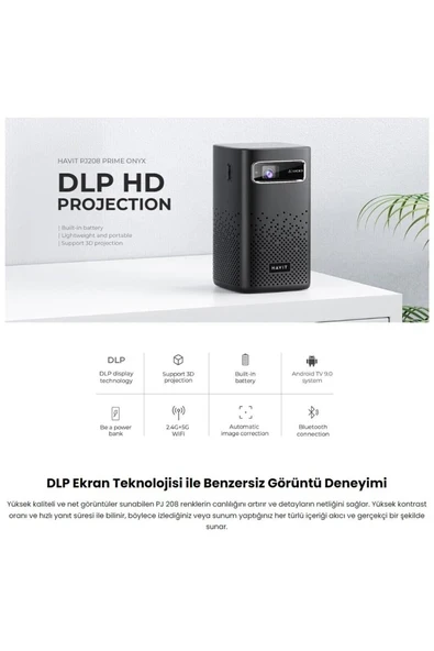YouTube, Netflix, Exxen, Disney+ Uygula Taşınabilir Bataryalı Dahili Hoparlörlü Projeksiyon Cihazı ürün görseli 1