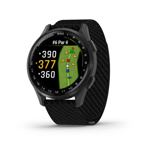 Garmin Approach® S50, Advanced Golf GPS Smartwatch, AMOLED Ekran, On-, Özellikler, Bile-Based Heart Rate, Slate alüminyum Bezel ile Black ComfortFit ürün görseli 1