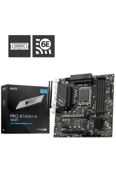 MSI PRO B760M-A WIFI SOKET 1700 DDR5 6800(OC) PCI-E ,M.2 USB3.2 HDMI,DP 1x 2.5G LAN WI-FI 6E mATX Anakart ürün görseli 1