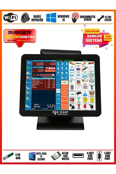 I3 Işlemci 4gb Ram 64 Gb Hafıza Dokunmatik Pos Bilgisayar ürün görseli 1