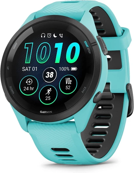 Garmin Forerunner 265 Koşu Smartwatch, Renkli AMOLED Ekran, Eğitim Metrikleri ve Kurtarma İçgörüleri, Aqua ve Black ürün görseli 1