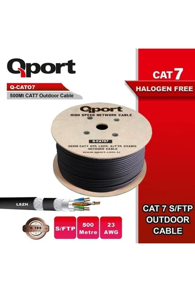 Q-CATO7 500M CAT7 LSOH S/FTP FULL BAKIR 23AWG SİYAH HALOGEN FREE KABLO ürün görseli 1