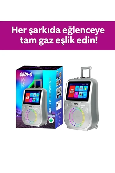 Ekranlı Taşınabilir Mikrofonlu Bluetooth Hoparlör YouTube Destekli, Işıklı, Tekerlekli Müzik Kutusu ürün görseli 1