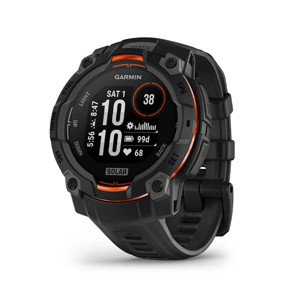 Garmin Instinct® 3 45mm, Solar Charged Display, Rugged Outdoor GPS Smartwatch, Metal-Reinforced Bezel, built-in Flashlight, Black ürün görseli 1