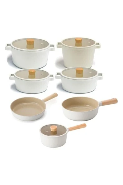 Neoflam Fika Alüminyum Döküm Cam Kapaklı 12 Parça Tencere & Tava Seti 18S22K22D24K26D24T26W ürün görseli 1