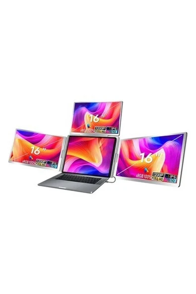 Npo NPM788 16" Fhd 1200P IPS Type-C Taşınabilir 3'lü Monitör Çoklayıcı Standlı Notebook Monitör ürün görseli 1