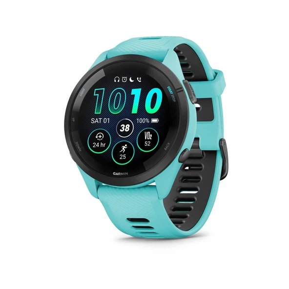 Garmin Forerunner 265 Koşu Smartwatch, Renkli AMOLED Ekran, Eğitim Metrikleri ve Kurtarma İçgörüleri, Aqua ve Black, 46 mm ürün görseli 1