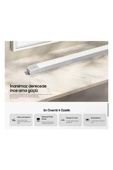 Samsung Bluetooth HDMI Optik Çoklu Bağlantı 10 Hoparlör Dolby Digital Plus, Atmos Çevresel Ses Genişletmedts Virtual:x 3.1.2 Kanal Slim Soundbar ürün görseli 1