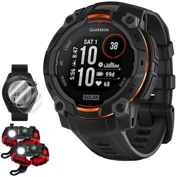 Garmin Instinct 3-45 mm Açık GPS Smartwatch, Solar, Black Band 010-02934-00 Sche with Deco Essentials 2X Ekran Koruyucu & 2X Taktik Paracord Duş ürün görseli 1