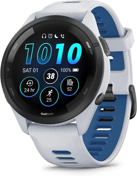 Garmin Forerunner 265 Koşu Smartwatch, Renkli AMOLED Ekran, Eğitim Metrikleri ve Kurtarma İçgörüleri, Beyaz Taş ve Tidal Blue ürün görseli 1