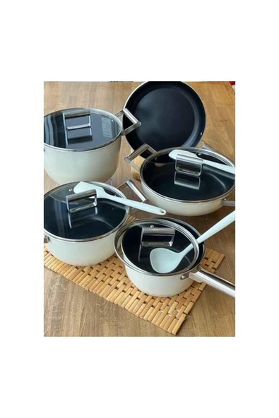 Rossev Gourmet Döküm Tencere Seti Krem 9 Parça ürün görseli 1