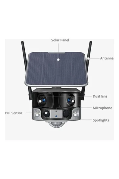 4g 180 Derece Açılı 4k/8mp Panoramik Solar Kamera ürün görseli 1