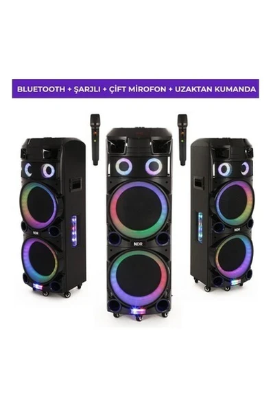 NDR-7022 3000W Taşınabilir Karaoke Hoparlör – Çift Mikrofonlu Rgb LED Işıklı ürün görseli 1