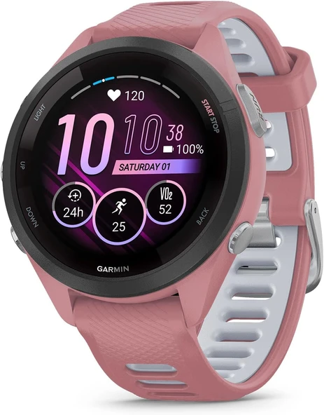 Garmin Forerunner 265S Smartwatch, Renkli AMOLED Ekran, Eğitim Metrikleri ve Kurtarma İçgörüleri, Işık Pembe ve Toz Gray ürün görseli 1