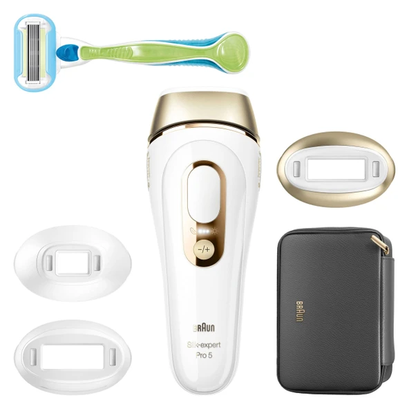Braun IPL Silk-Expert Pro 5 PL5242 Evde Epilasyon Beyaz/Altın Lazer Epilasyona Alternatif Kılıflı Venüs Tıraş Sistemi 3 Kafa Kadınlar için Hediye ürün görseli 1