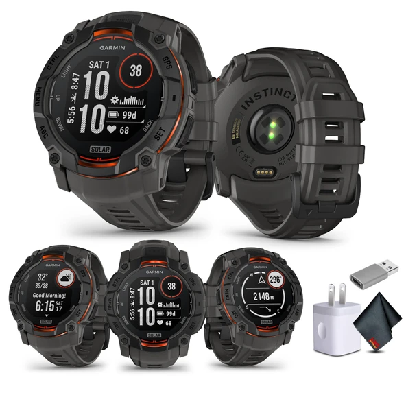 Garmin Instinct 3 50mm, Solar Charged Display, Rugged Açık GPS Smartwatch, Sınırsız Battery Life, İnşa Edilmiş Flashlight, Charcoal (010-02935-00) Erkekler ve Kadınlar için Taktik Akıllı İzleme ürün görseli 1