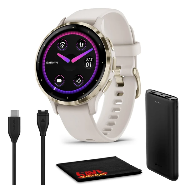 Garmin Venu 3S Advanced Fitness and Health Tracker Smartwatch Soft Gold Paslanmaz Steel Bezel with Ivory Case and 41MM Silikon Band 1.2 Perfect AMOLED Touch Ekran Ekran görüntüsü, Grafikte ürün görseli 1