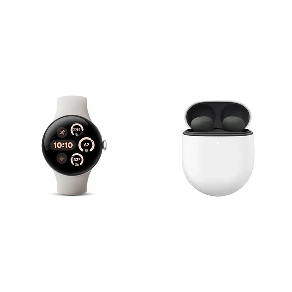 Google Paketi - Pixel Watch 3 (Cilalı Gümüş/Porselen Kordon - 41 mm WiFi) ve Pixel Buds Pro 2 Kulaklıklar (Hazel) ürün görseli 1