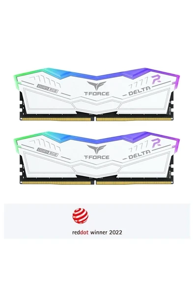 Corsair Team T-Force Delta Rgb White 32GB(2X16GB) 6400MHZ Ddr5 Gaming Ram CL40 (FF4D532G6400HC40BDC01) ürün görseli 1