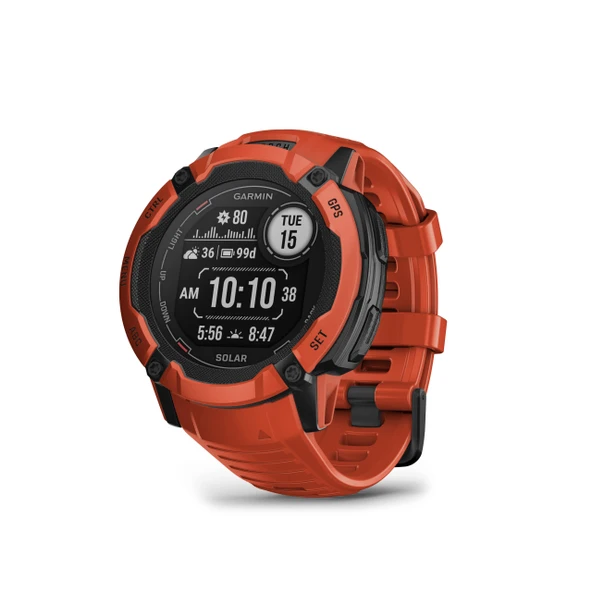 Garmin Instinct 2X Solar, Rugged GPS Smartwatch, built-in Flashlight, Solar Şarj yeteneği, Multi-Band GNSS, Flame Red-Band GNSS, Flame Red ürün görseli 1