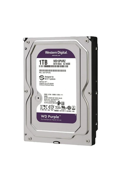 WESTERN DIGITAL PURPLE WD10PURZ 1 TB SATA 6GB/S 7/24 GÜVENLİK HARDDISK (5267) ürün görseli 1