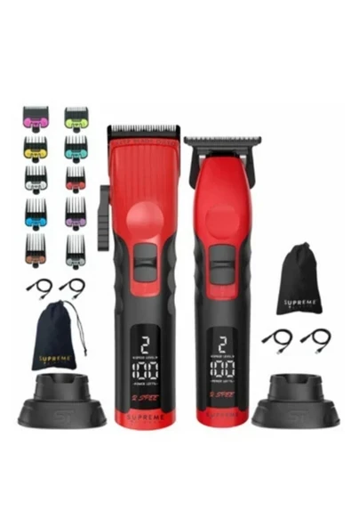 Supreme Trimmer Kırmızı 2spee Trimmer & Clipper Seti | Sessiz | LCD Ekranlı | Ergonomik ürün görseli 1