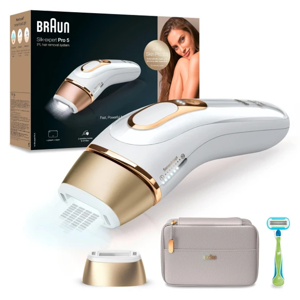 Kadınlar/erkekler için Braun IPL Silk Expert Pro 5 epilasyon cihazı, görünür epilasyon, Almanya'da tasarlandı, Venus Extra Smooth tıraş makinesi, lazer epilasyona alternatif, PL5054, beyaz/altın ürün görseli 1