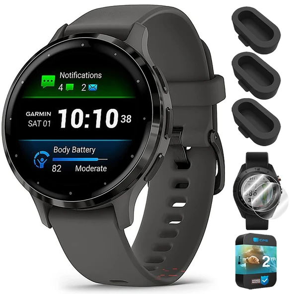 Garmin 010-02785-00 Venu 3S Health Fitness GPS Smartwatch Steel Bezel with Pebble Gray Case 41mm Sche with Dust Cover 3 Pack, 2Pack Ekran Koruyucu ve 2 YR CPS Geliştirilmiş Koruma Paketi ürün görseli 1