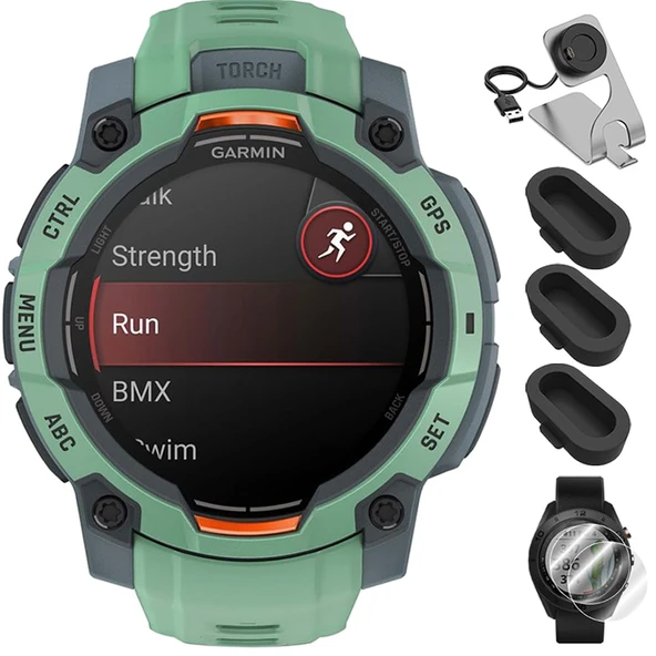 Garmin 010-02936-01 Instinct 3-45 mm Açık GPS Smartwatch AMOLED Neo Tropic with Neo Tropic Band Sche with Deco Essentials Şarj Dock, Silikon Dust Cover 3 Pack ve 2Pack Ekran Koruyucu ürün görseli 1