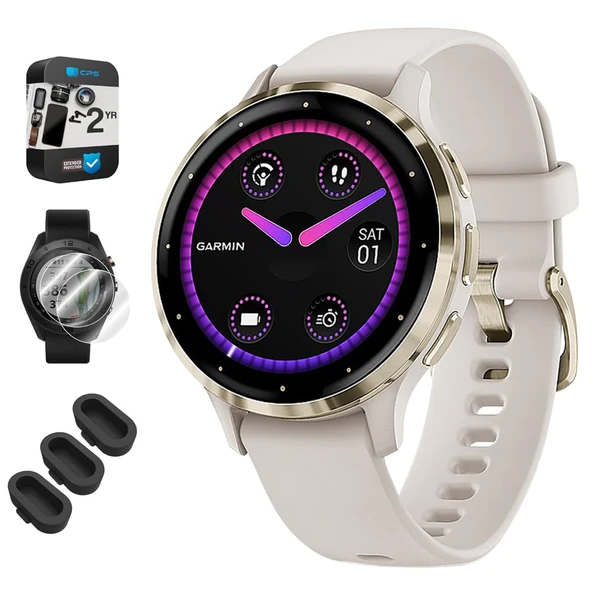 Garmin 010-02785-04 Venu 3S Health Fitness GPS Smartwatch Gold Steel Bezel with Ivory Case 41mm Sche with Dust Cover 3 Pack, 2Pack Ekran Koruyucu ve 2 YR CPS Geliştirilmiş Koruma Paketi ürün görseli 1