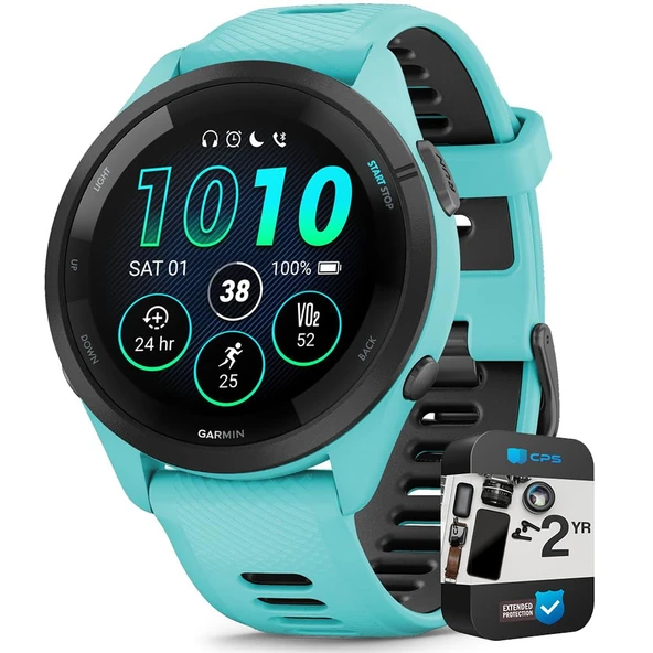 Garmin 010-02810-02 Forerunner 265 GPS Smartwatch Aqua/Black | Resmi ABD Ortak Modeli | Sche with 2 YR CPS Geliştirilmiş Koruma Paketi ürün görseli 1