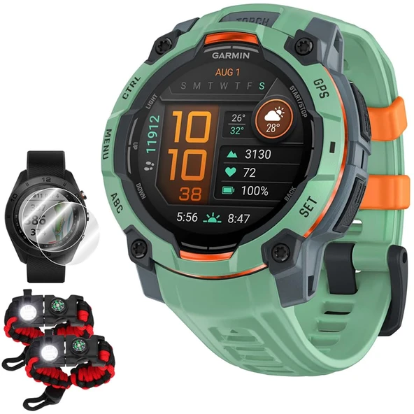 Garmin Instinct 3-45 mm Açık GPS Smartwatch, AMOLED, Neo Tropic w/Neo Tropic Band 010-02936-01 Deco Essentials 2X Ekran Koruyucu & 2X Taktik Paracord Duş ürün görseli 1