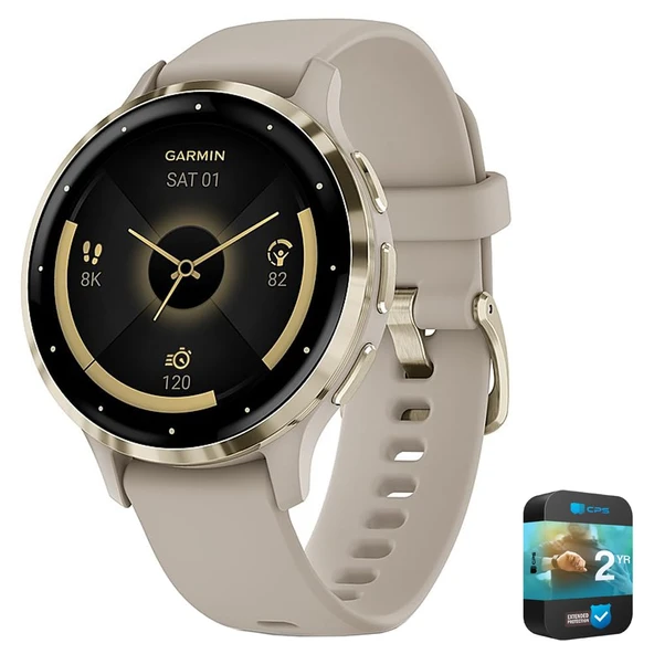 Garmin Venu 3S Health Fitness GPS Smartwatch Gold Steel Bezel w / French Gray Case 41mm | Resmi ABD Ortak Modeli | Sche 010-02785-02 with 2 YR CPS Advancedd Protection Pack ürün görseli 1