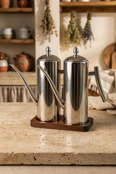 Atbyhome 2'Li Çelik 3 Parça 1000ml Standlı Çok Amaçlı Demlik Yağlık Yağdanlık Seti ürün görseli 1